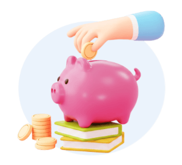 Educación financiera — alcancía con libros y monedas